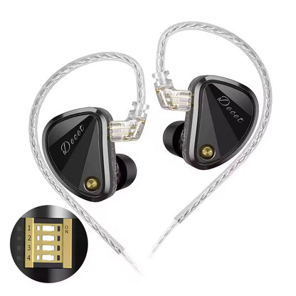 KZ Decet 10 tuning version IEM with 4-way tuning switch and detachable cable for professional-grade sound customization.