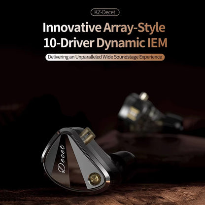 KZ Decet 10 Dynamic Driver IEM with 10-driver array delivers wide soundstage and immersive audio experience.