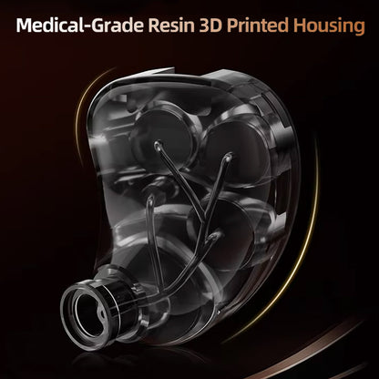 KZ Decet 10 IEM features medical-grade resin 3D printed housing for durability and ergonomic comfort during extended use.