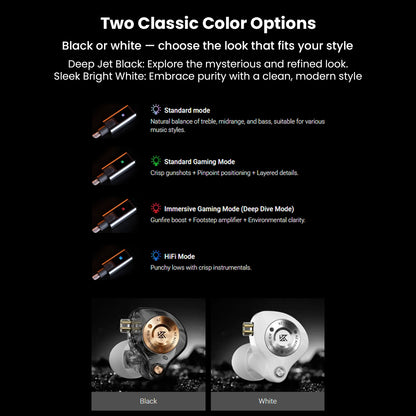 Black and white color options for in-ear monitors