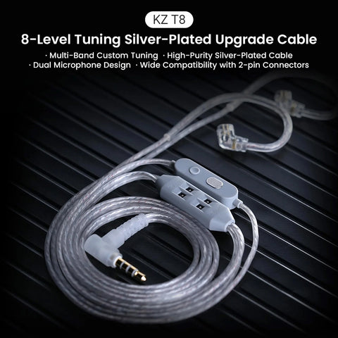 KZ- T8 8-Level Tuning Silver-Plated Upgrade Cable For IEM - 0