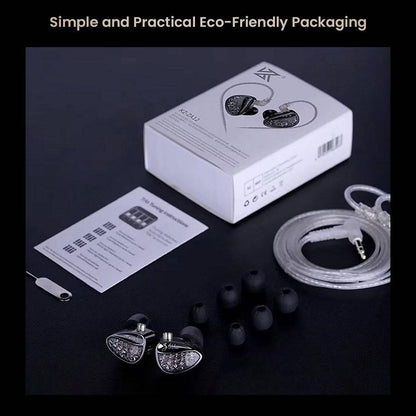 KZ ZA12 4BA+2DD Drivers Hybrid In Ear Monitor with tuning switch, featuring eco-friendly packaging, ear tips, detachable cable, and accessories.