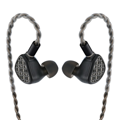 In-ear monitors with twisted silver cables and black housings