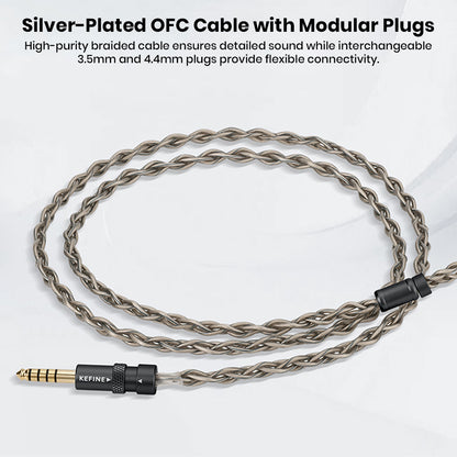 Silver OFC audio cable with modular plugs for headphones