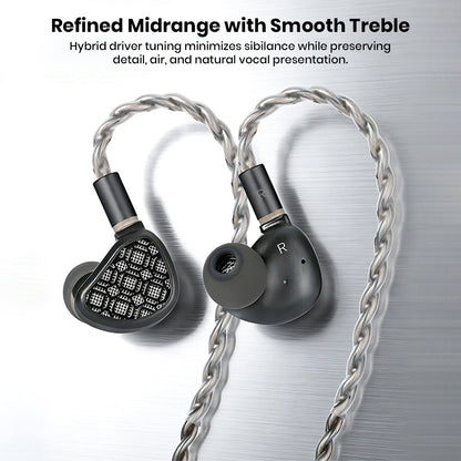 In-ear monitors with braided cable and black housing for smooth treble