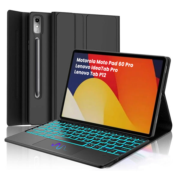 Generic Bilingual Keyboard Case For Lenovo P12 12.7 Inch TB370FU 2023 With Wireless Mouse, Lightweight Smart Case With Detachable Keyboard And Bluetooth Mouse And Pen Holder | Best Price KSA | Riyadh, Jeddah