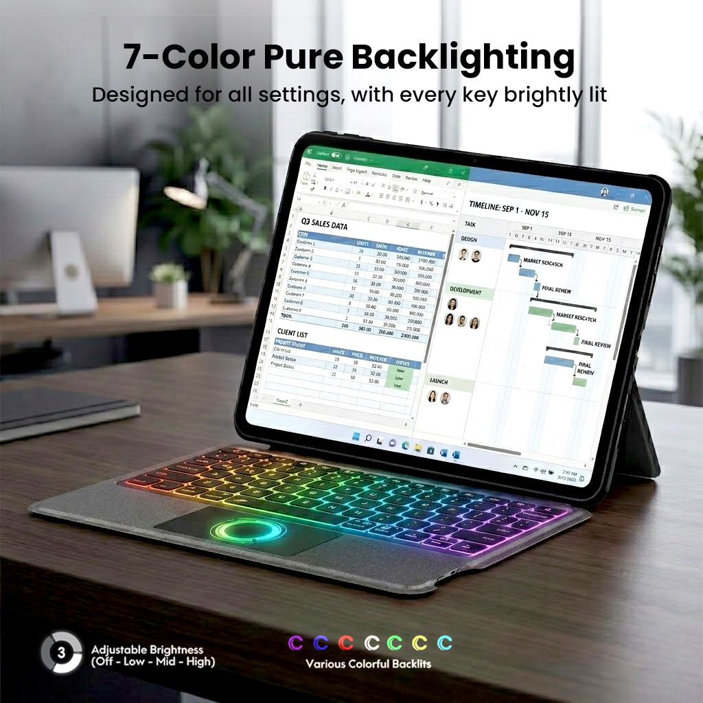 RGB backlit keyboard case for OnePlus Pad Go 2 12.1 inch with colorful backlighting