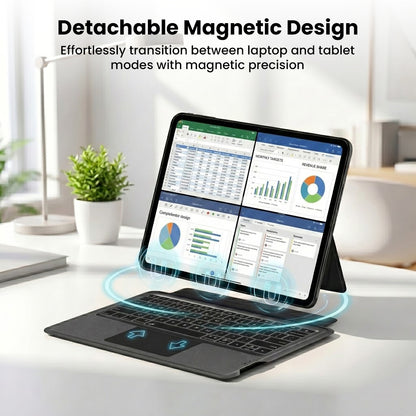 Wireless multi-device keyboard for tablets with magnetic detachable design