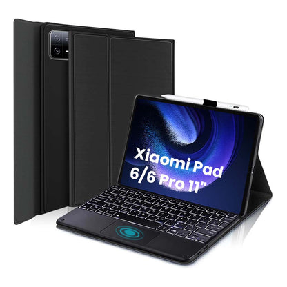 PST-M611T Keyboard Case for Xiaomi Pad 6/6 Pro 11 inch 2023 with magnetic folio stand and stylus holder, ideal for productivity on the go.