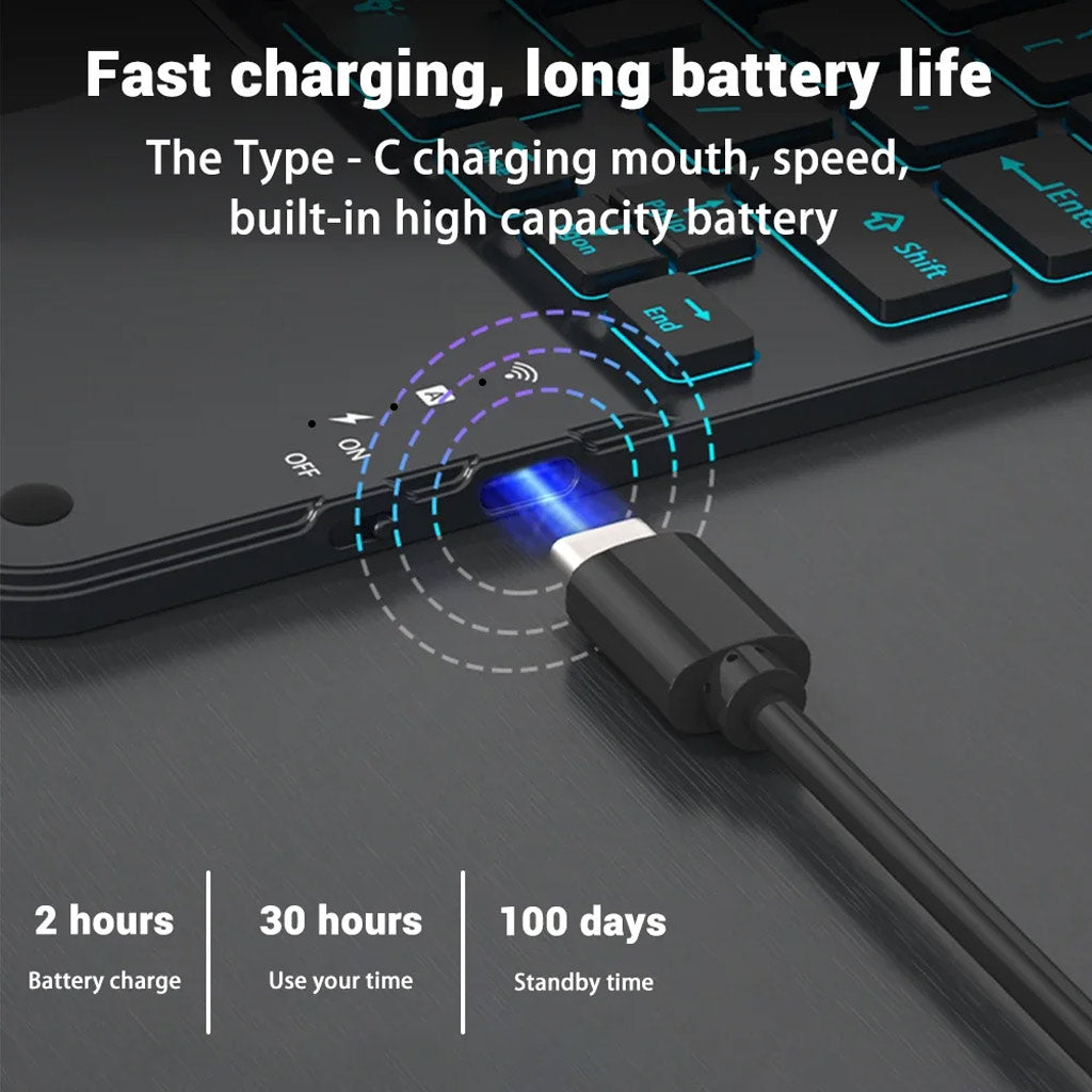 PST-M611T Keyboard Case for Xiaomi Pad 6/6 Pro 11 inch 2023 with Type-C fast charging, 30-hour usage time, and 100-day standby battery life.