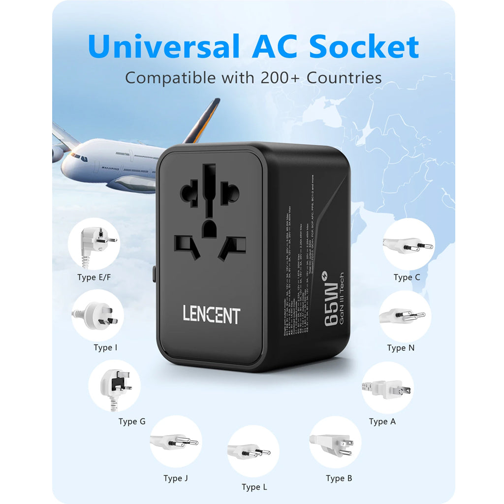 LENCENT GaN III 65W Universal Travel Adapter