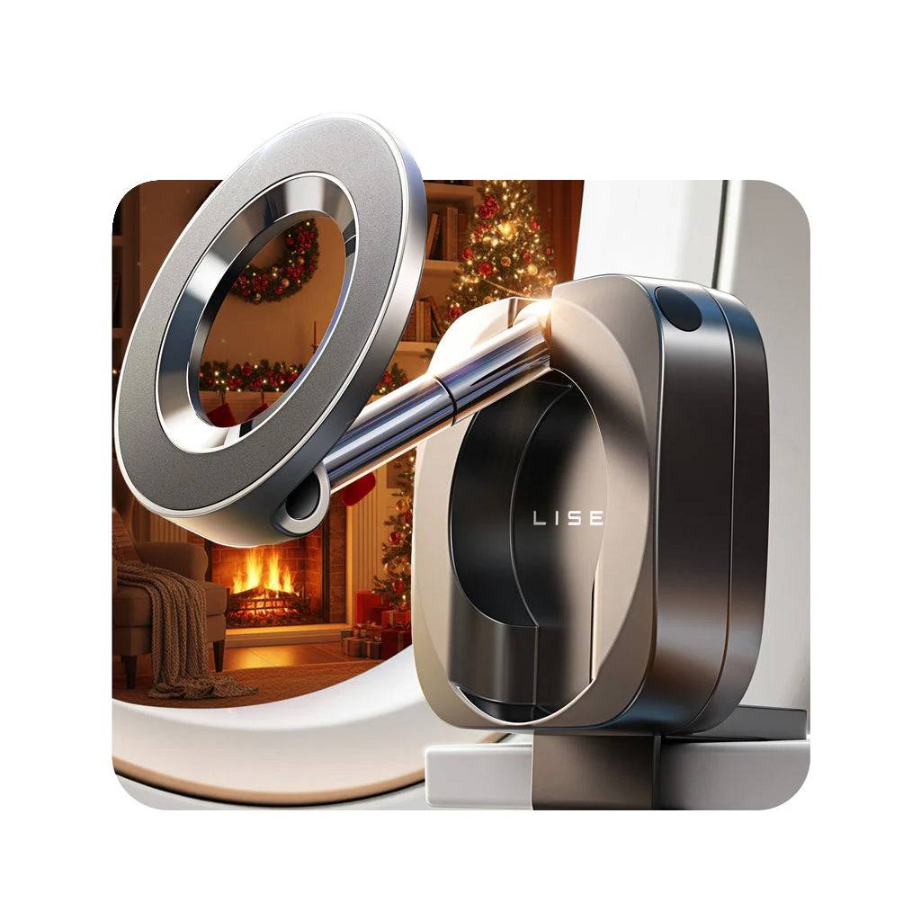 Magnetic phone stand with adjustable clamp base in a cozy living room