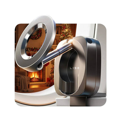 Magnetic phone stand with adjustable clamp base in a cozy living room