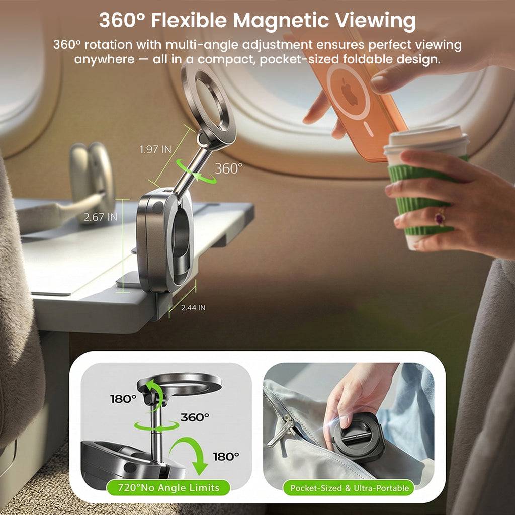 Magnetic phone stand with 360° rotatable design on desk