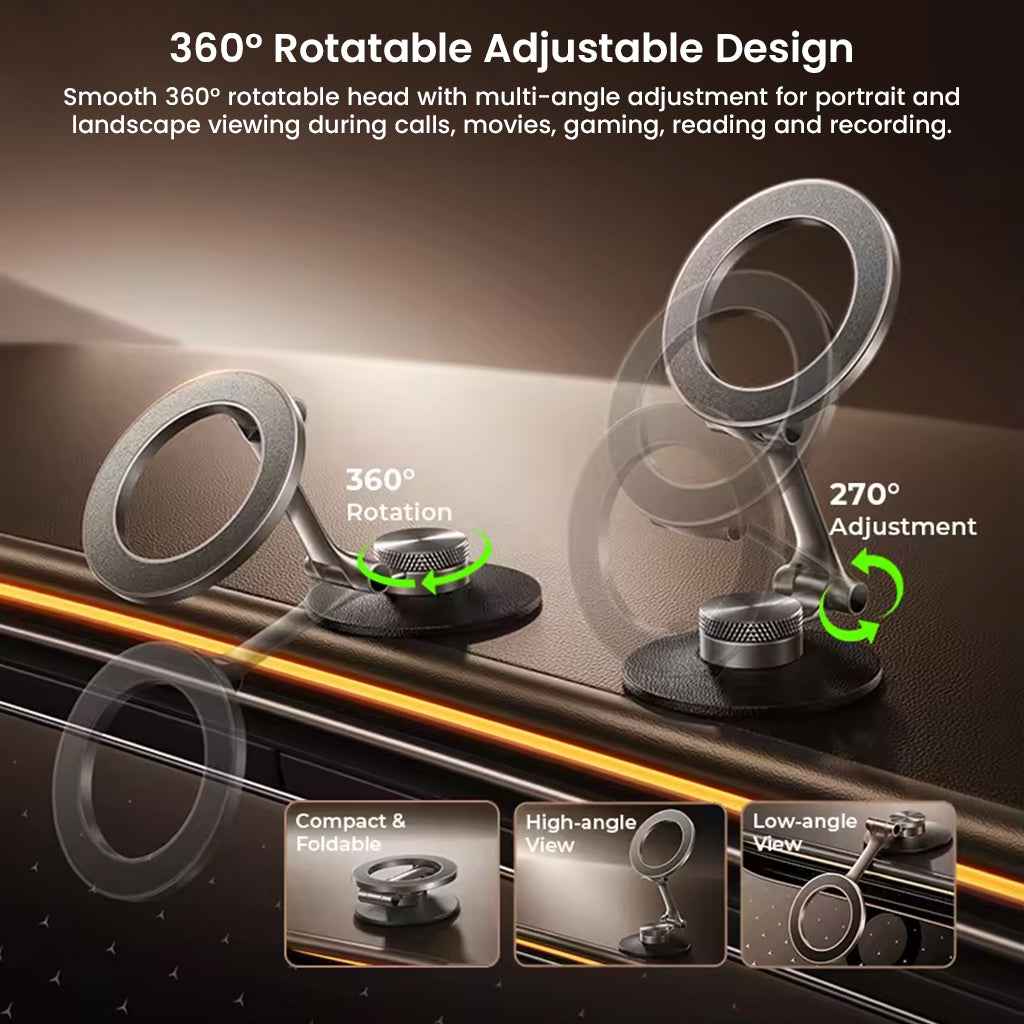 Foldable magnetic phone stand with strong adhesive base for stable placement