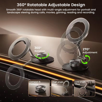 Foldable magnetic phone stand with strong adhesive base for stable placement