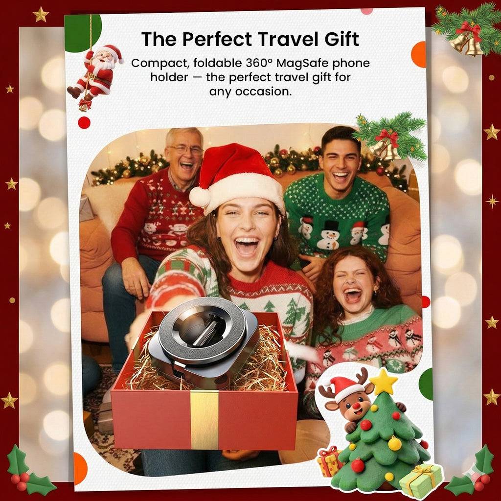 Christmas-themed gift box with magnetic phone stand, holiday travel accessory