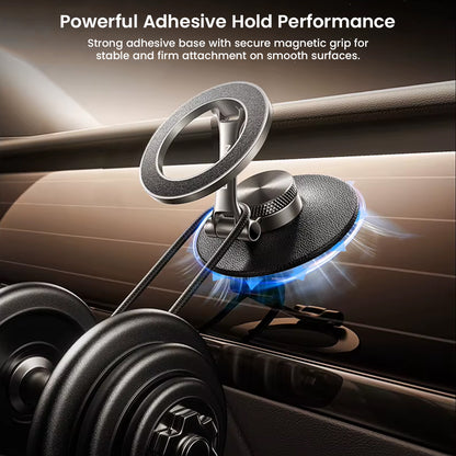 Powerful adhesive phone stand with 360° rotatable magnetic holder
