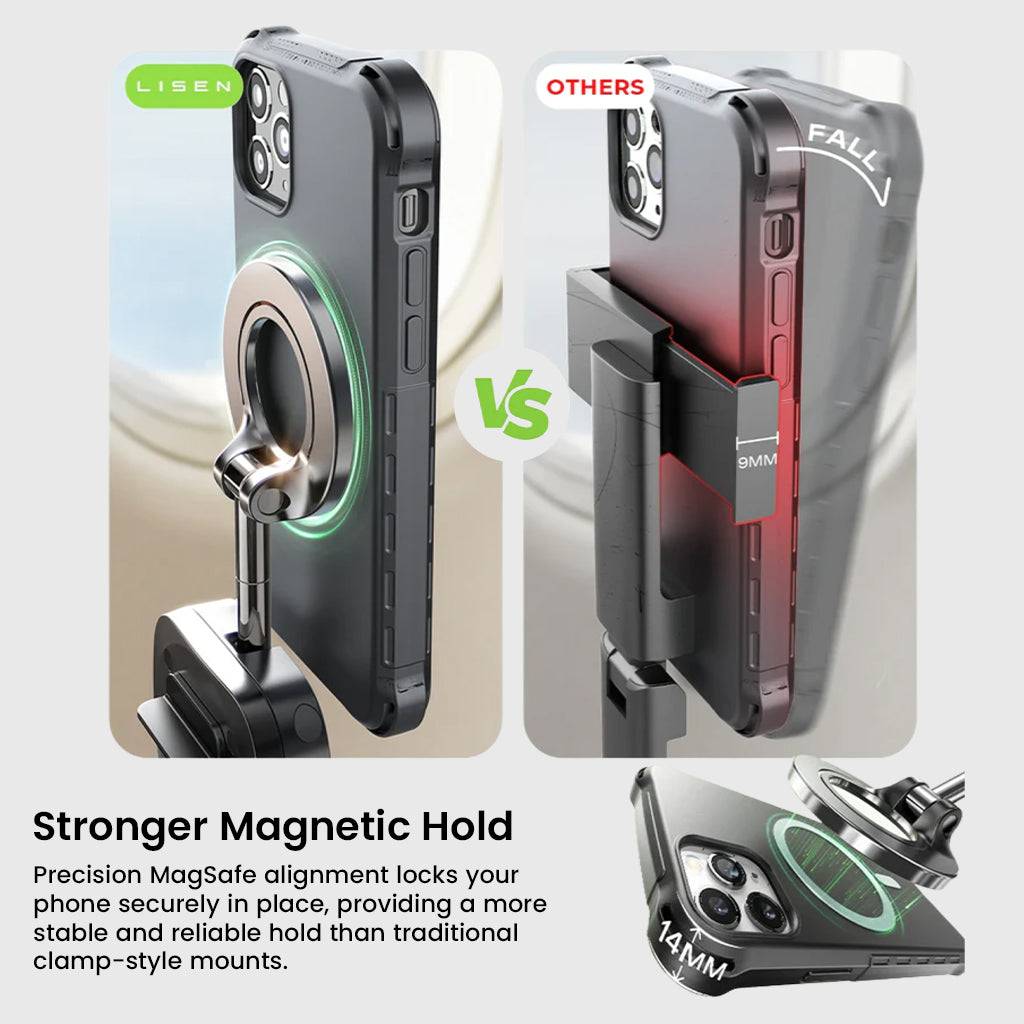 Smartphone mounted on magnetic holder with strong magnetic grip and protective case