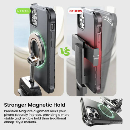 Smartphone mounted on magnetic holder with strong magnetic grip and protective case
