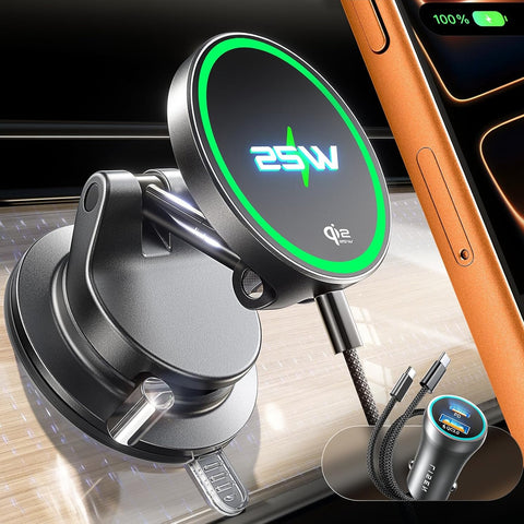 LISEN- Qi2.2 25W MagSafe Phone Holder with 54W Car Charger Adapter