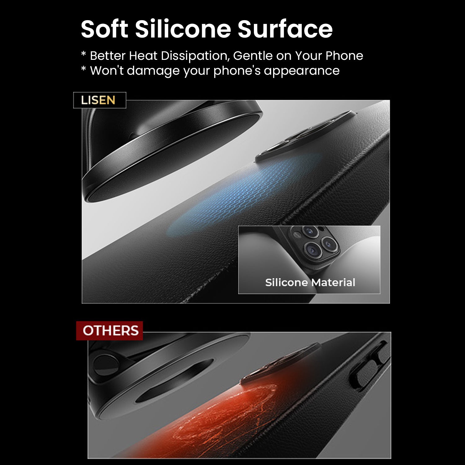 Silicone phone holder with soft surface for heat dissipation and non-damage