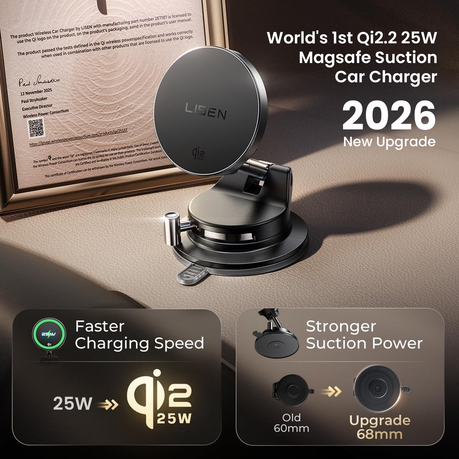 World's 1st Qi2.2 25W MagSafe Car Charger