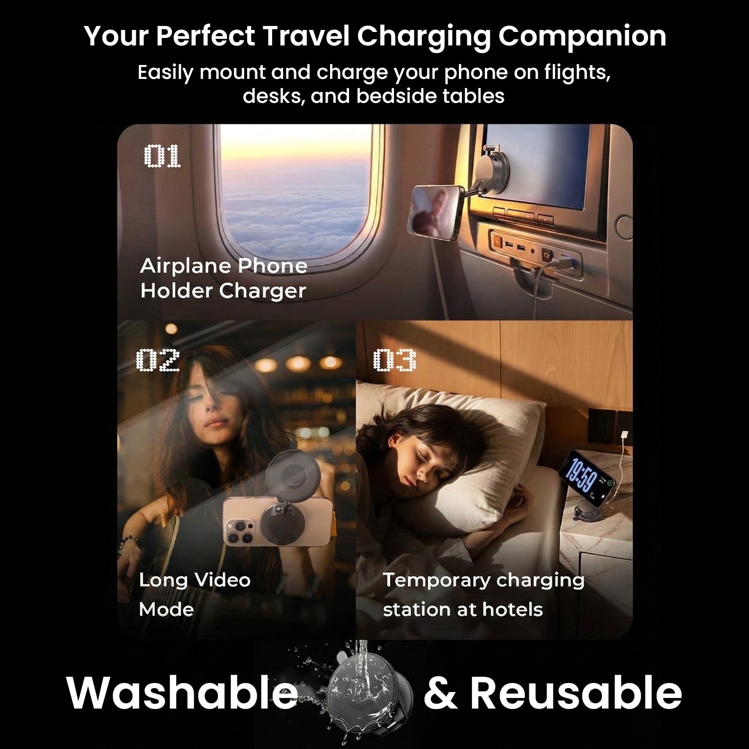 MagSafe phone holder on airplane window