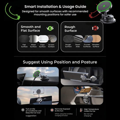 Car phone holder with wireless charger and installation guide