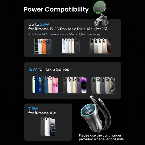 LISEN- Qi2.2 25W MagSafe Phone Holder with 54W Car Charger Adapter - 9