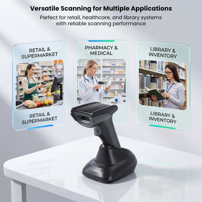 Luckydoor- DS230BT 1D & 2D 2-IN-1 Wireless Barcode Scanner with Charging Base