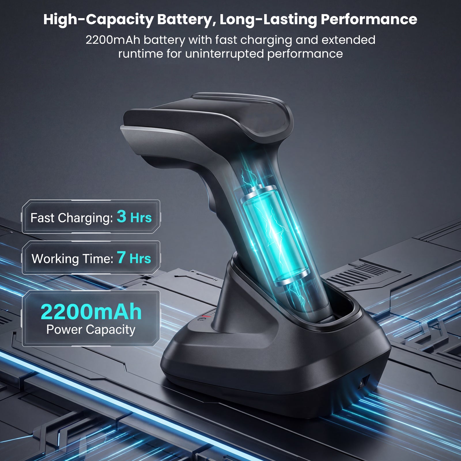 Luckydoor- DS230BT 1D & 2D 2-IN-1 Wireless Barcode Scanner with Charging Base