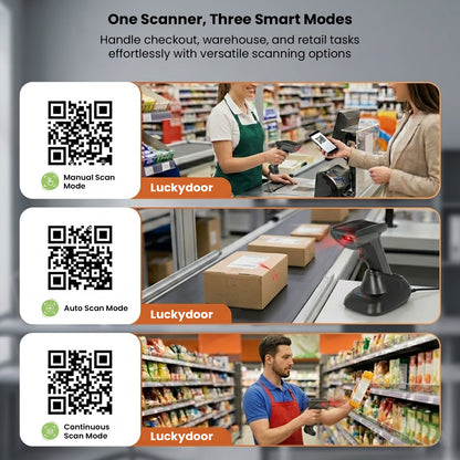 Luckydoor- DS230BT 1D & 2D 2-IN-1 Wireless Barcode Scanner with Charging Base