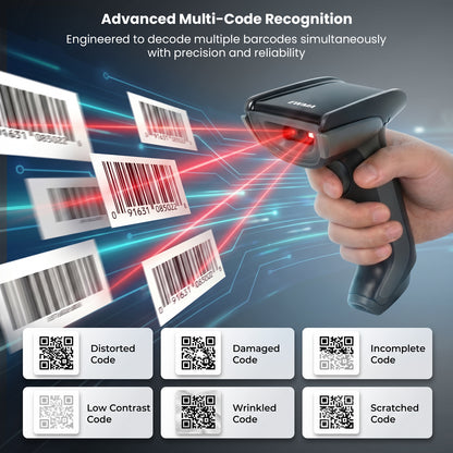 Luckydoor- DS230BT 1D & 2D 2-IN-1 Wireless Barcode Scanner with Charging Base