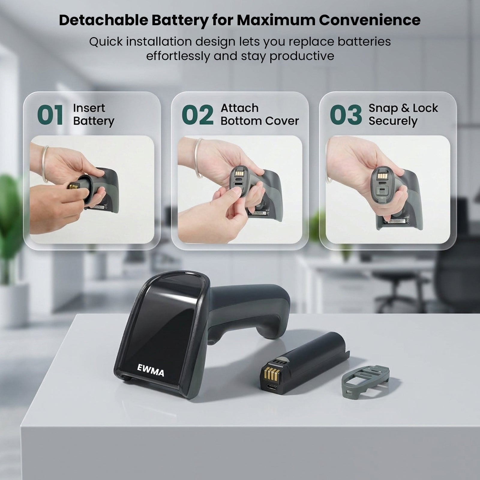 Luckydoor- DS230BT 1D & 2D 2-IN-1 Wireless Barcode Scanner with Charging Base