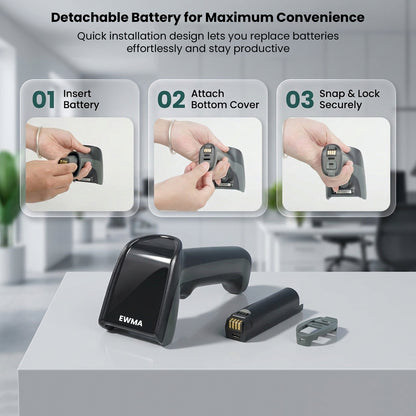 Luckydoor- DS230BT 1D & 2D 2-IN-1 Wireless Barcode Scanner with Charging Base
