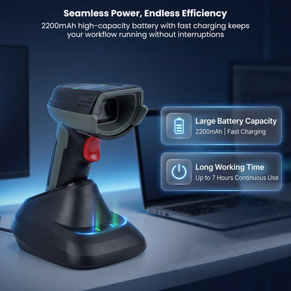 Luckydoor- DS370DT Cordless 2D Barcode Scanner with Digital Display