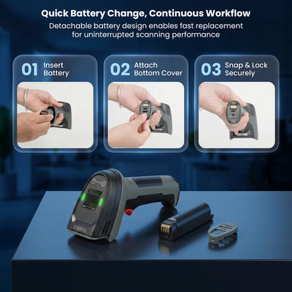 Luckydoor- DS370DT Cordless 2D Barcode Scanner with Digital Display