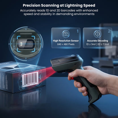 Luckydoor- DS370DT Cordless 2D Barcode Scanner with Digital Display