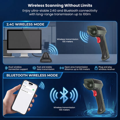 Luckydoor- DS370DT Cordless 2D Barcode Scanner with Digital Display