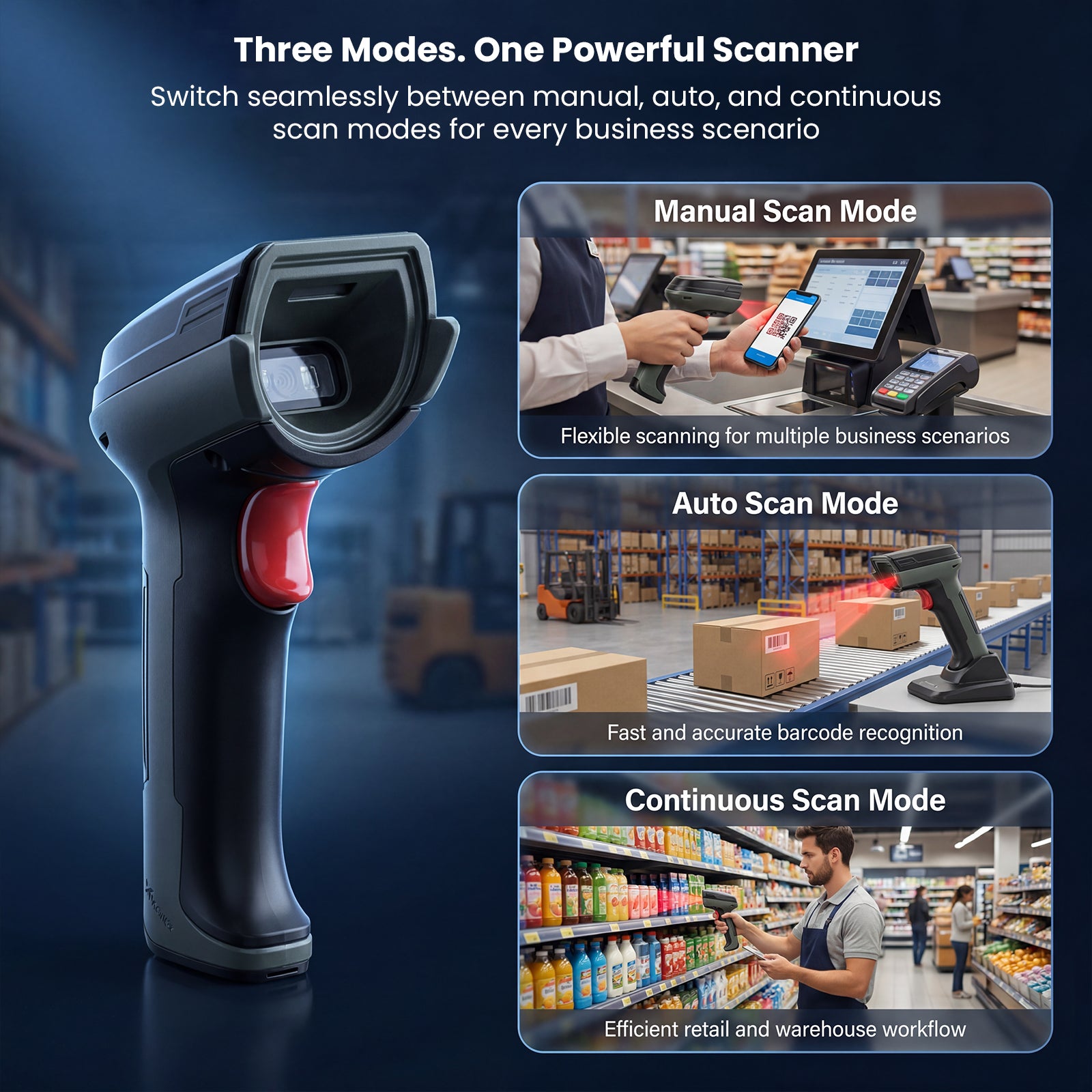 Luckydoor- DS370DT Cordless 2D Barcode Scanner with Digital Display