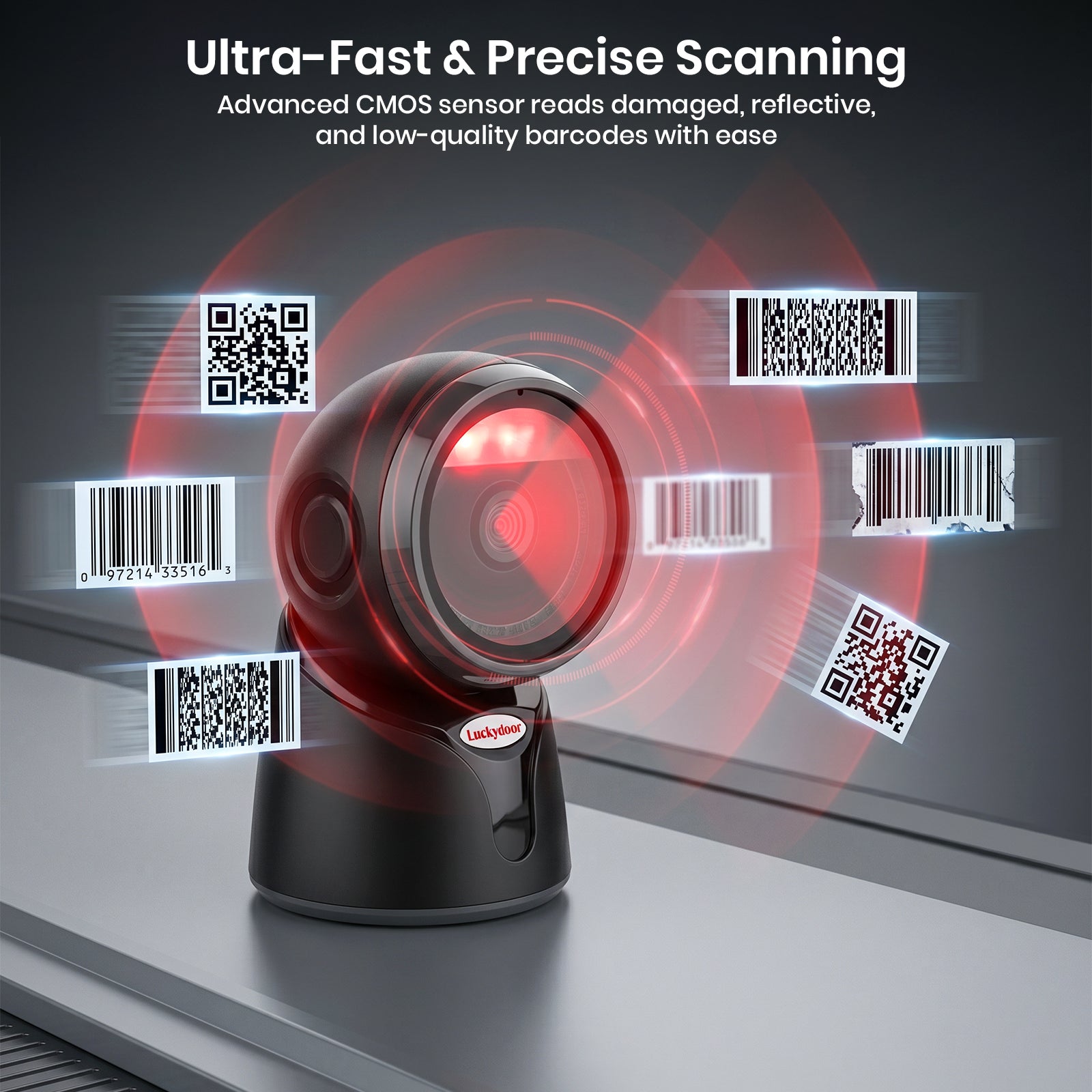 Luckydoor- 2D & 1D USB Wired Qr Code Reader Omnidirectional Barcode Scanner