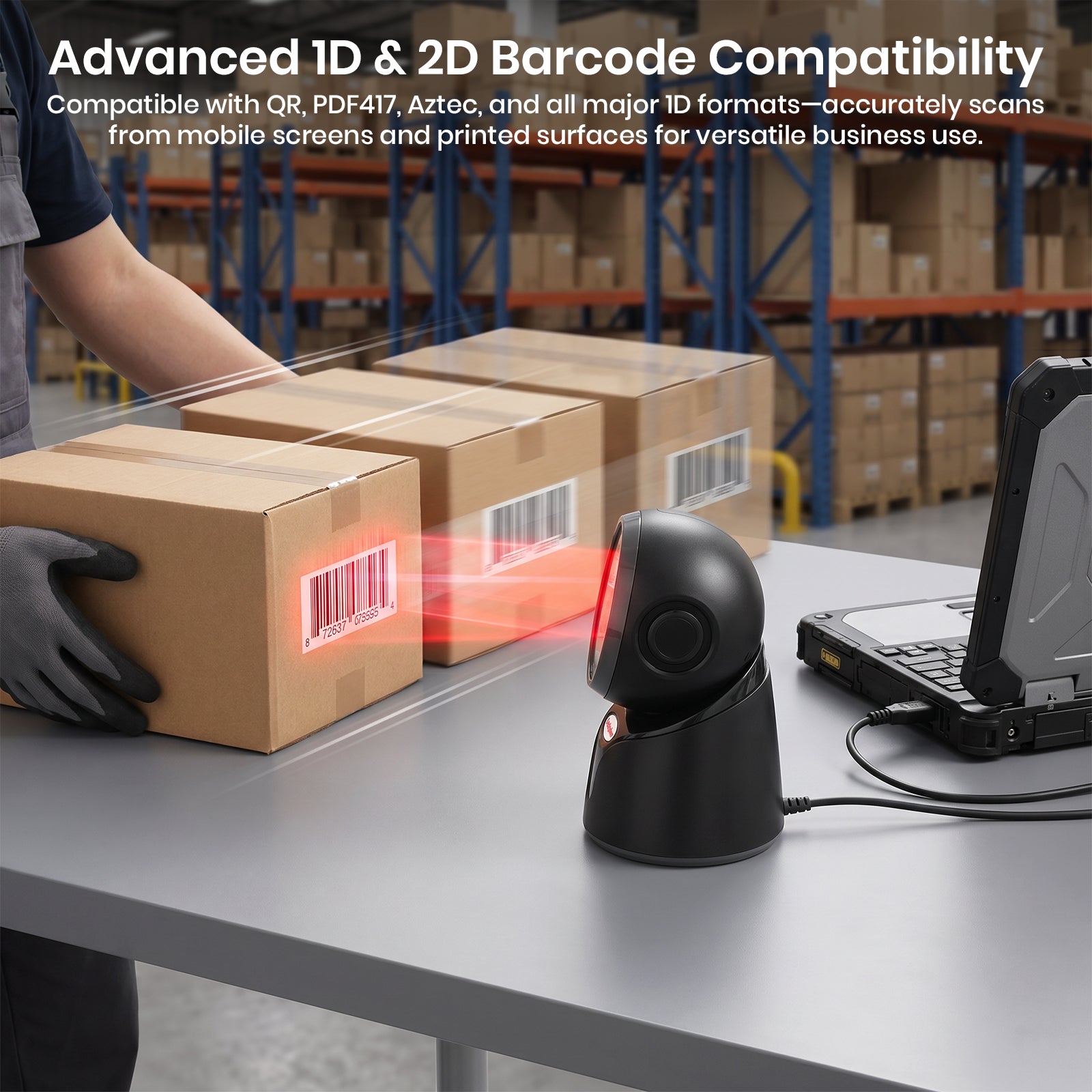 Luckydoor- 2D & 1D USB Wired Qr Code Reader Omnidirectional Barcode Scanner