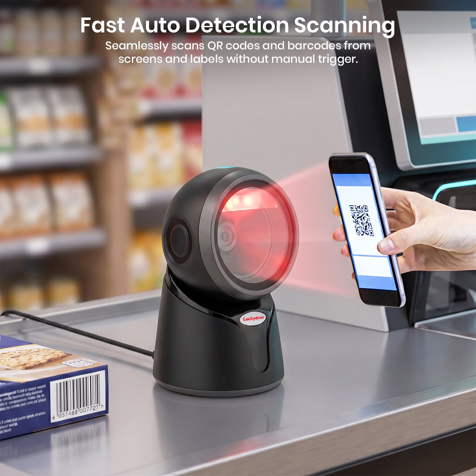 Luckydoor- 2D & 1D USB Wired Qr Code Reader Omnidirectional Barcode Scanner