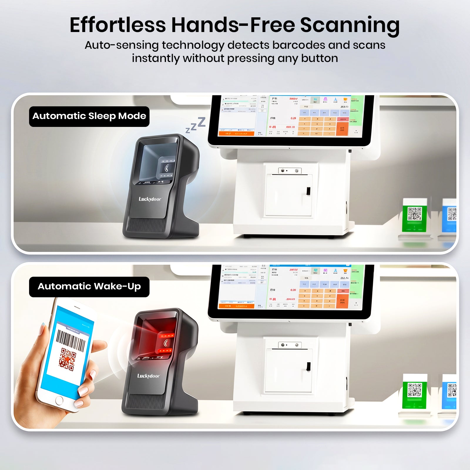 Luckydoor- 2D & 1D USB Wireless Small Square Omnidirectional Barcode Scanner