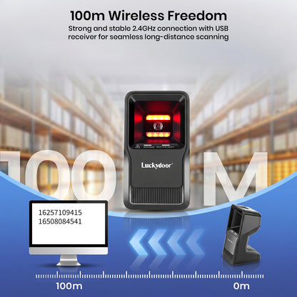 Luckydoor- 2D & 1D USB Wireless Small Square Omnidirectional Barcode Scanner