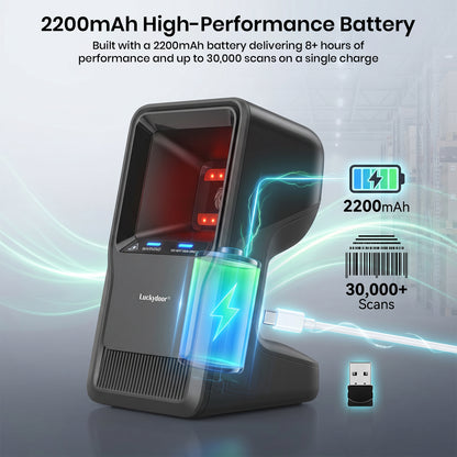 Luckydoor- 2D & 1D USB Wireless Small Square Omnidirectional Barcode Scanner