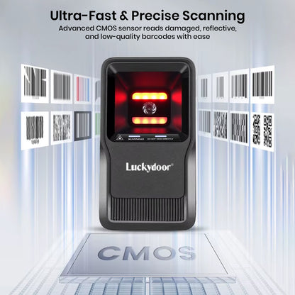 Luckydoor- 2D & 1D USB Wireless Small Square Omnidirectional Barcode Scanner