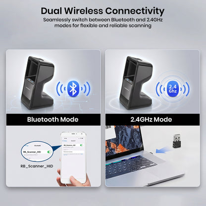 Luckydoor- 2D & 1D USB Wireless Small Square Omnidirectional Barcode Scanner