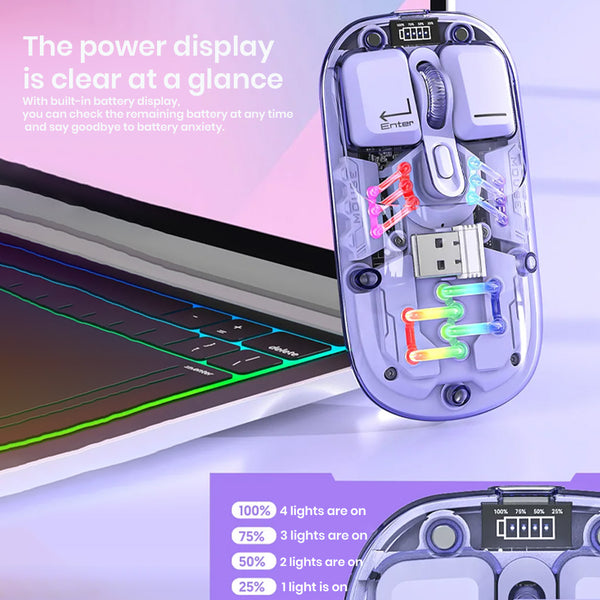 TECPHILE - M111 Transparent Dual Mode Wireless Bluetooth Mouse - 2